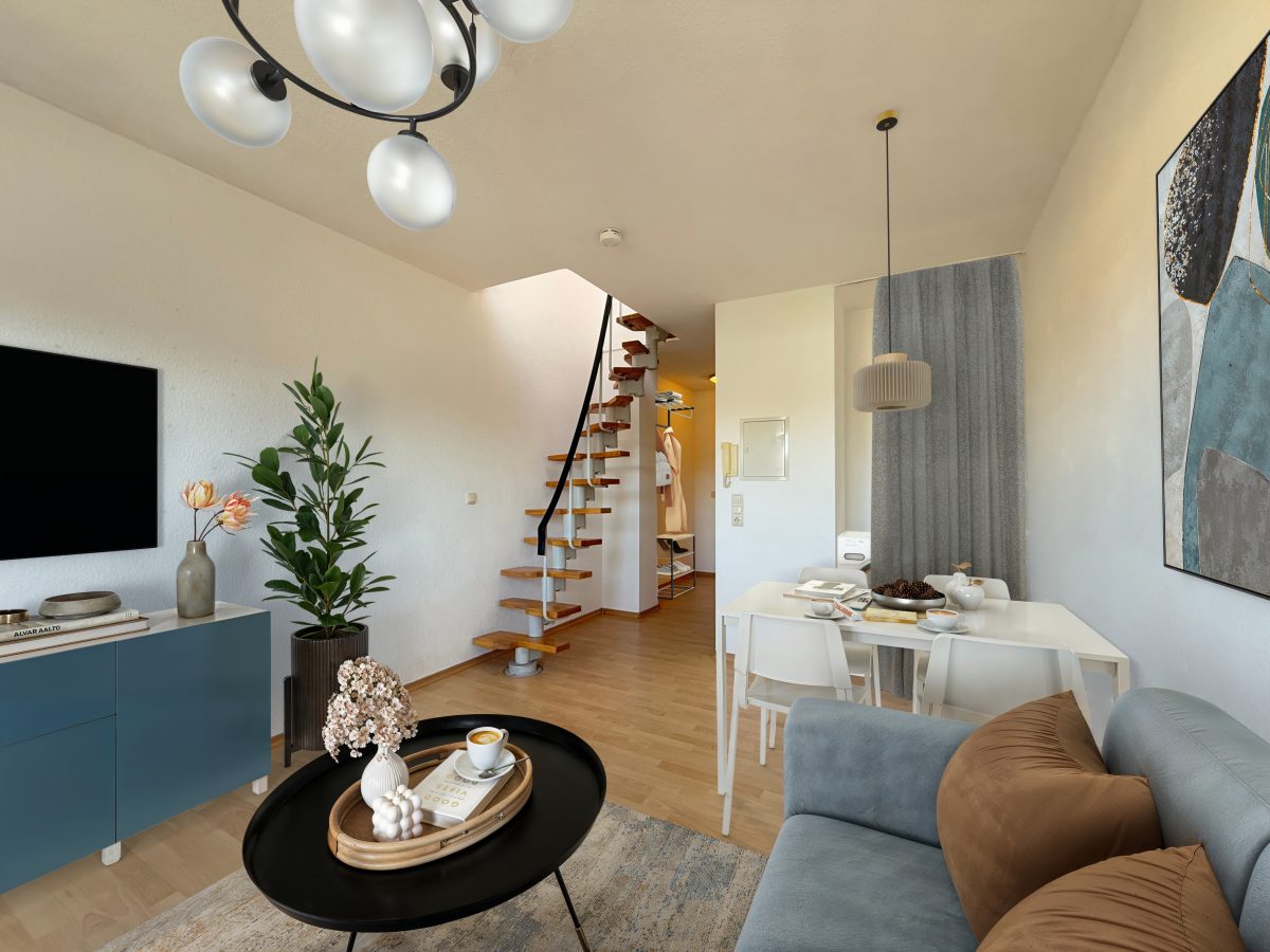 Wohnzimmer, virtuell mo¨bliert